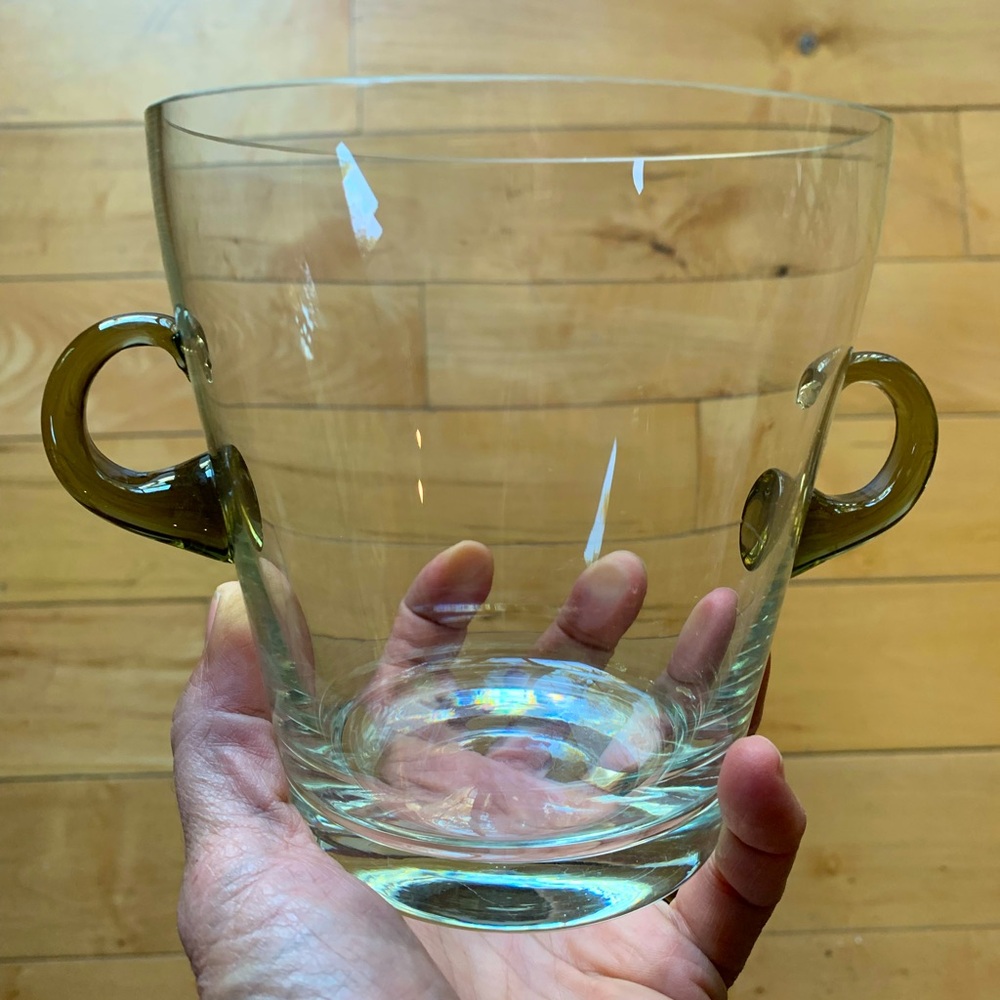 BLOWN GLASS ICE BUCKET | Small Scale Ice Bucket with Grey Glass Handles